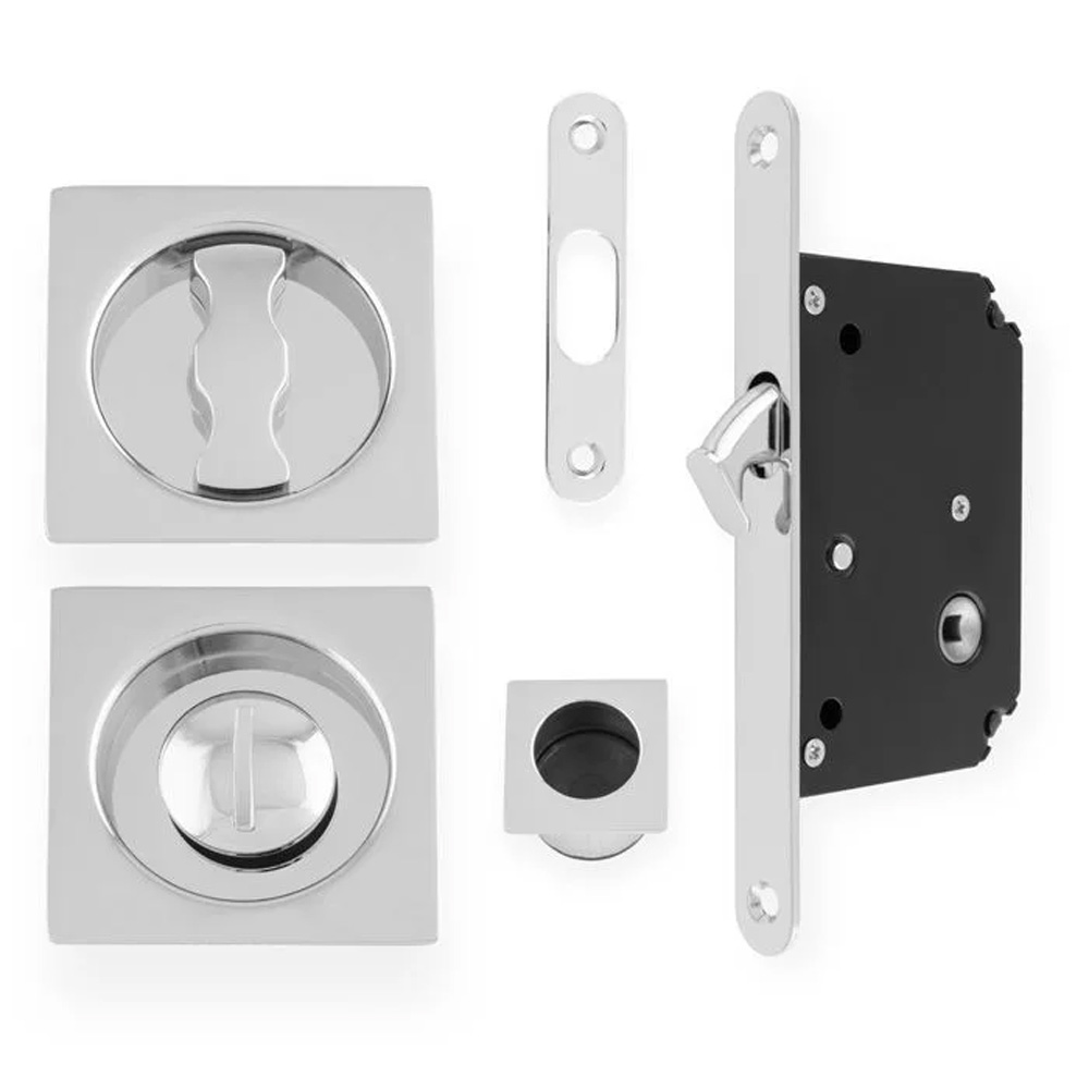 Henderson Square Sliding Door Lock - Polished Chrome
